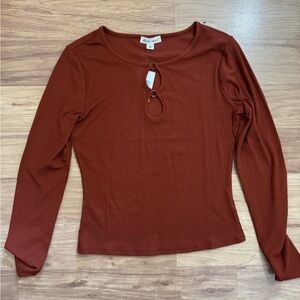 Derek Heart Cinnamon Long Sleeve Ribbed Top